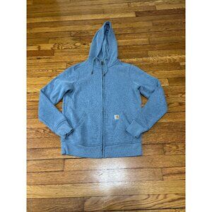Carhartt Womens Hoodie Sweatshirt XS 0-2 Blue Relaxed Fit Full Zip Cotton Knit